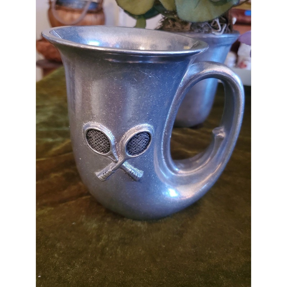 😎Vintage Pewter Tennis Racquet Mug Cup Unique Sports Decor Collectible